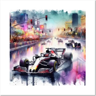 Artistic illustration of high speed racing cars in Las Vegas Posters and Art